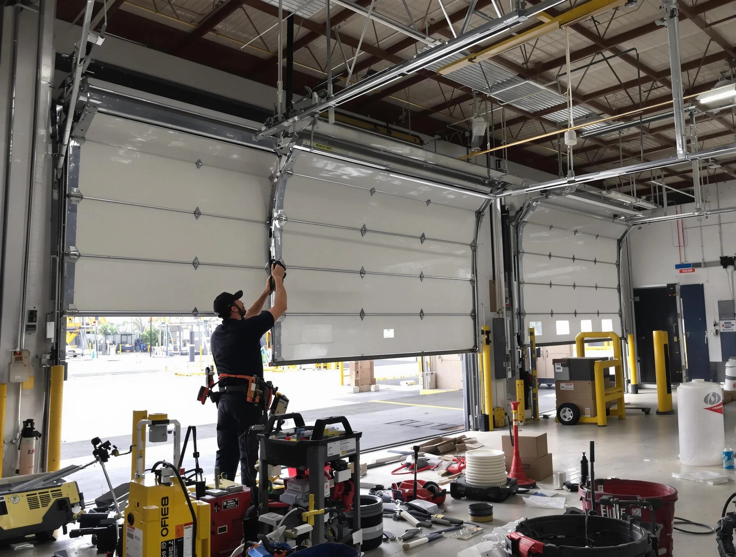 McLoud Garage Door Repair technician performing commercial garage door repair in McLoud