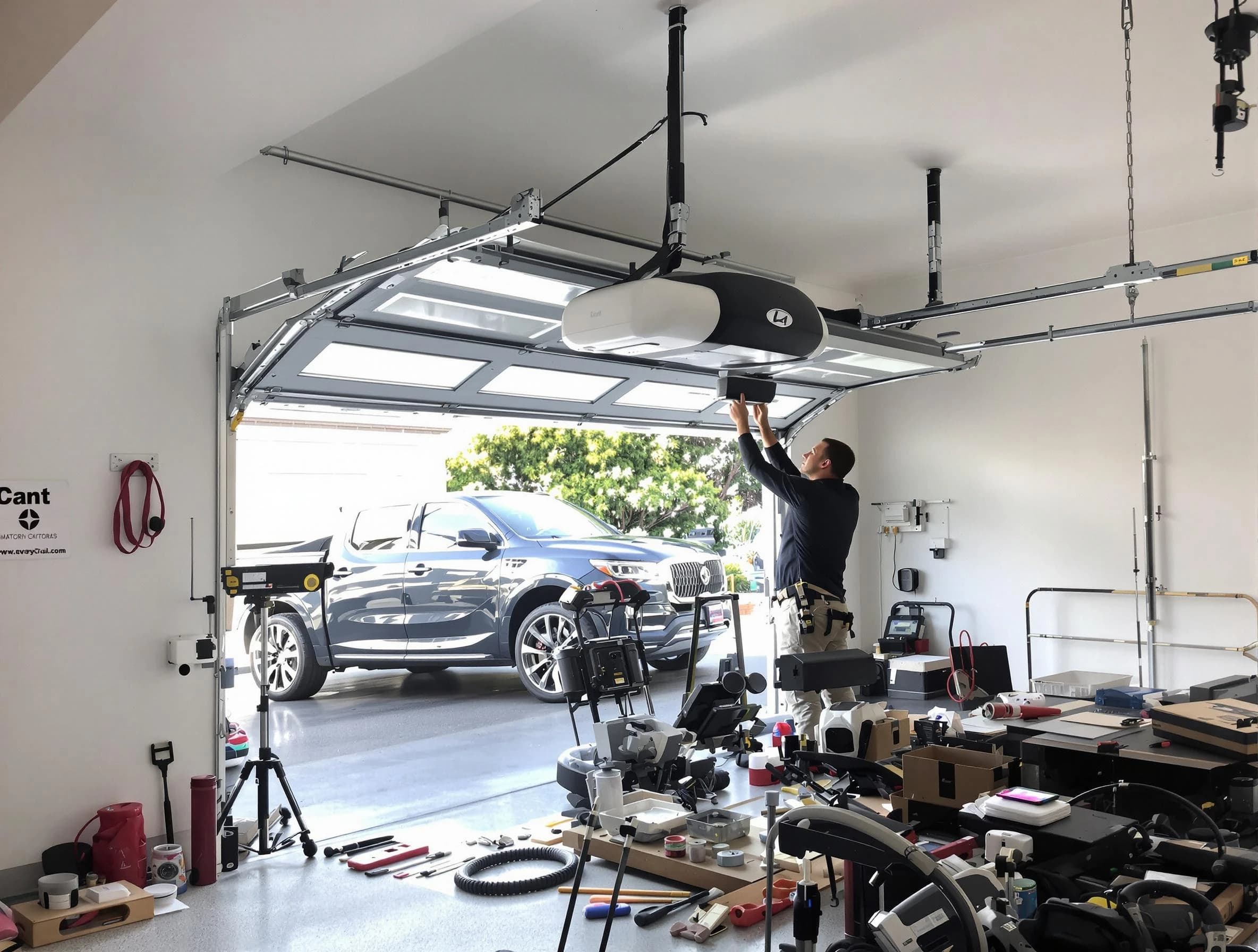 McLoud Garage Door Repair specialist installing smart garage door opener system in McLoud home