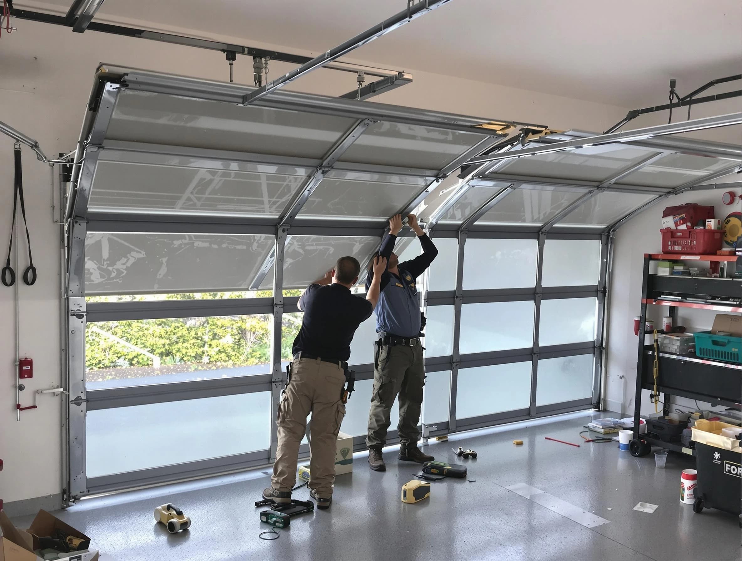 McLoud Garage Door Repair expert performing precise panel replacement on McLoud garage door