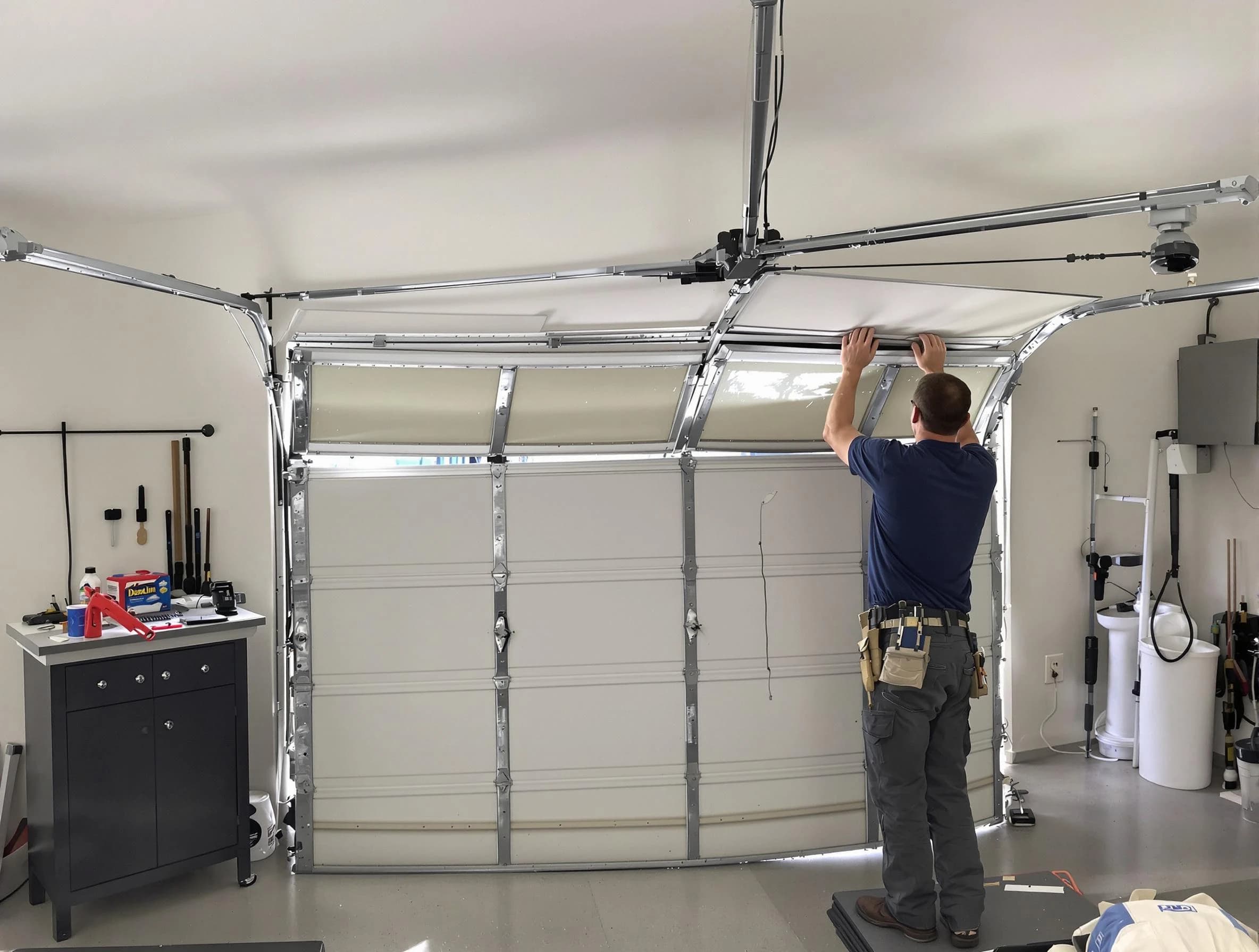 McLoud Garage Door Repair specialist performing precise section replacement on McLoud garage door