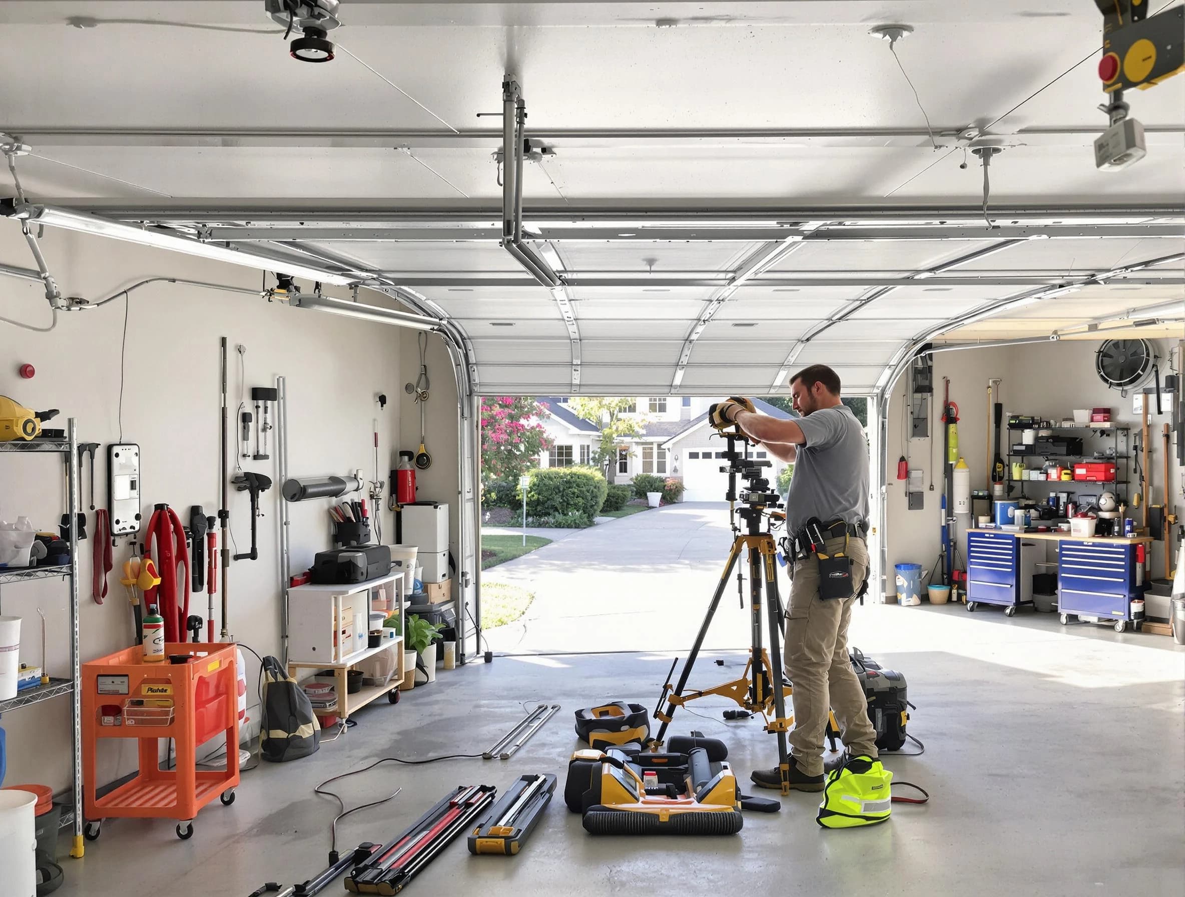 McLoud Garage Door Repair specialist performing laser-guided track alignment in McLoud