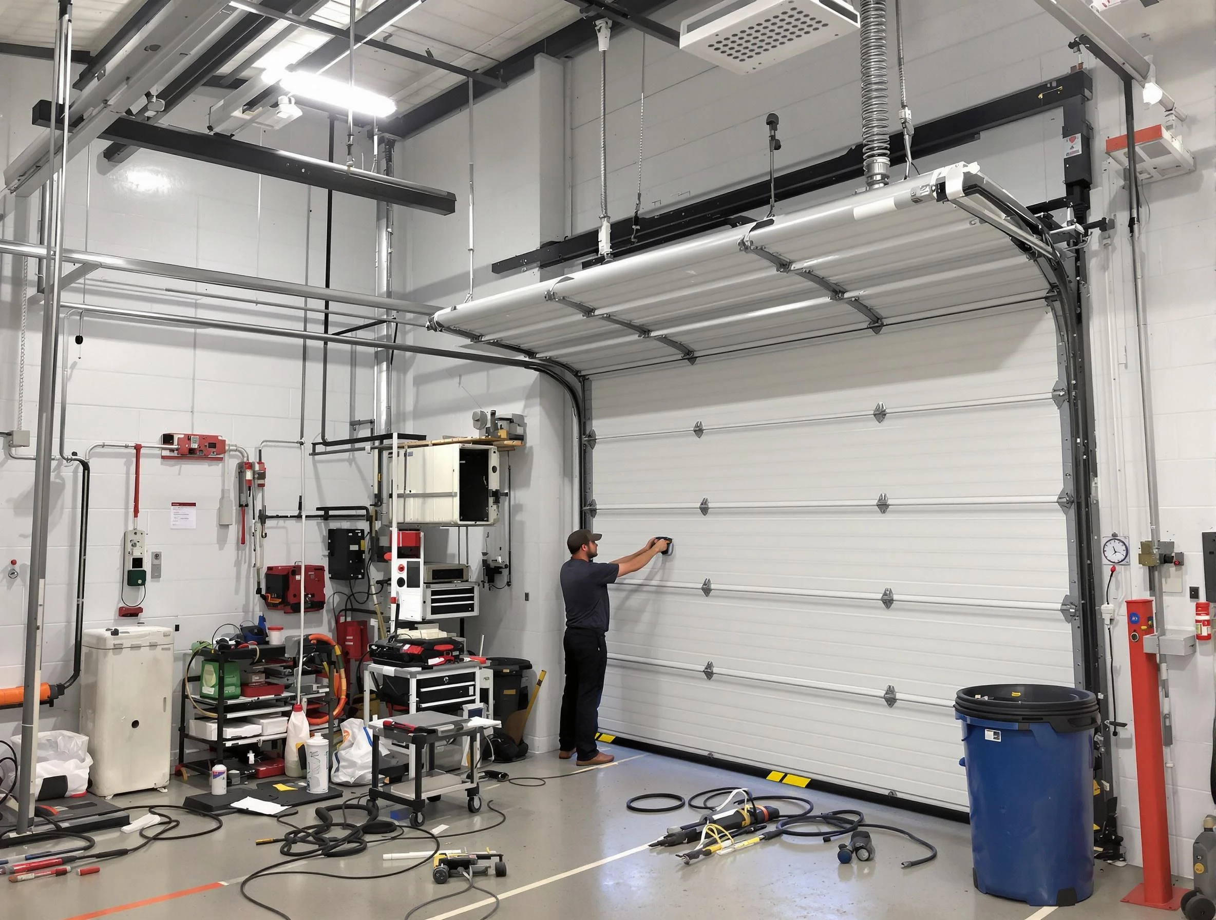 McLoud Garage Door Repair certified technician performing commercial door repair at a McLoud business facility