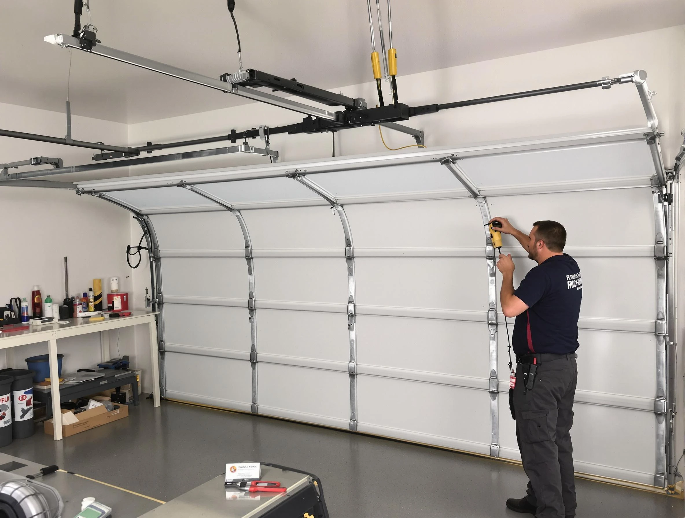 McLoud Garage Door Repair certified technician performing overhead door system repair in McLoud